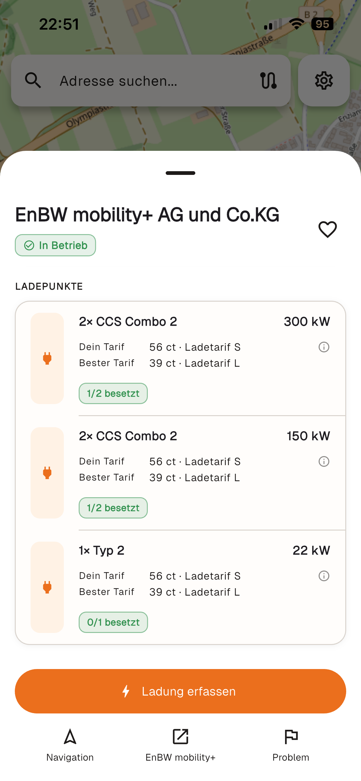 Stationsdetails mit Tarifvergleich pro Ladepunkt