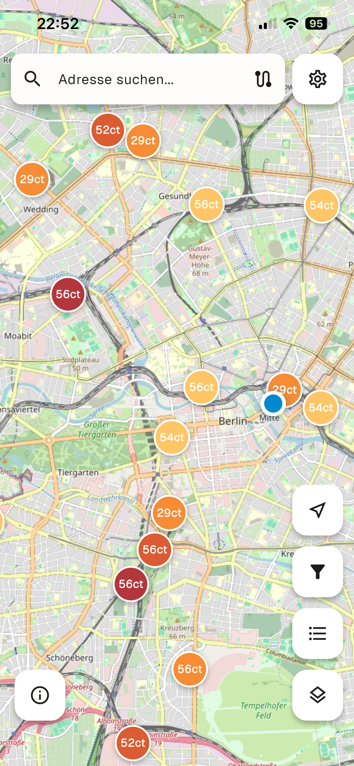 ChargeGuide-Karte mit Preisen pro kWh an jedem Ladepunkt